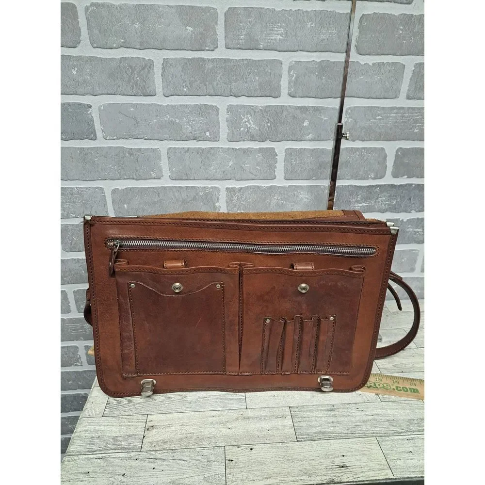 I Medici Italian Leather 2-Way Briefcase Shoulder Bag Medium Brown Made in Italy
